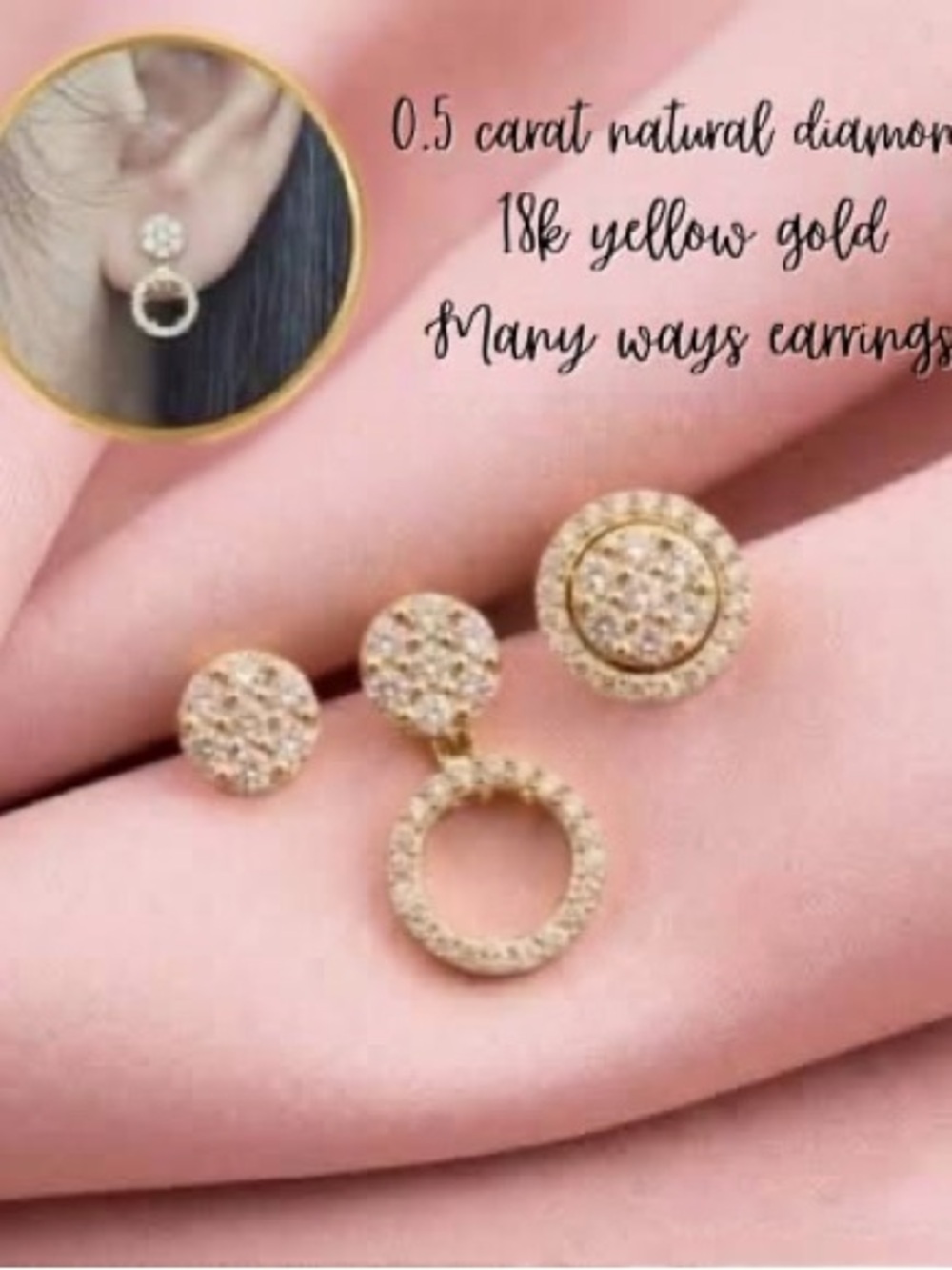 18K Yellow Gold Diamond Circle Drop Earrings - Gold